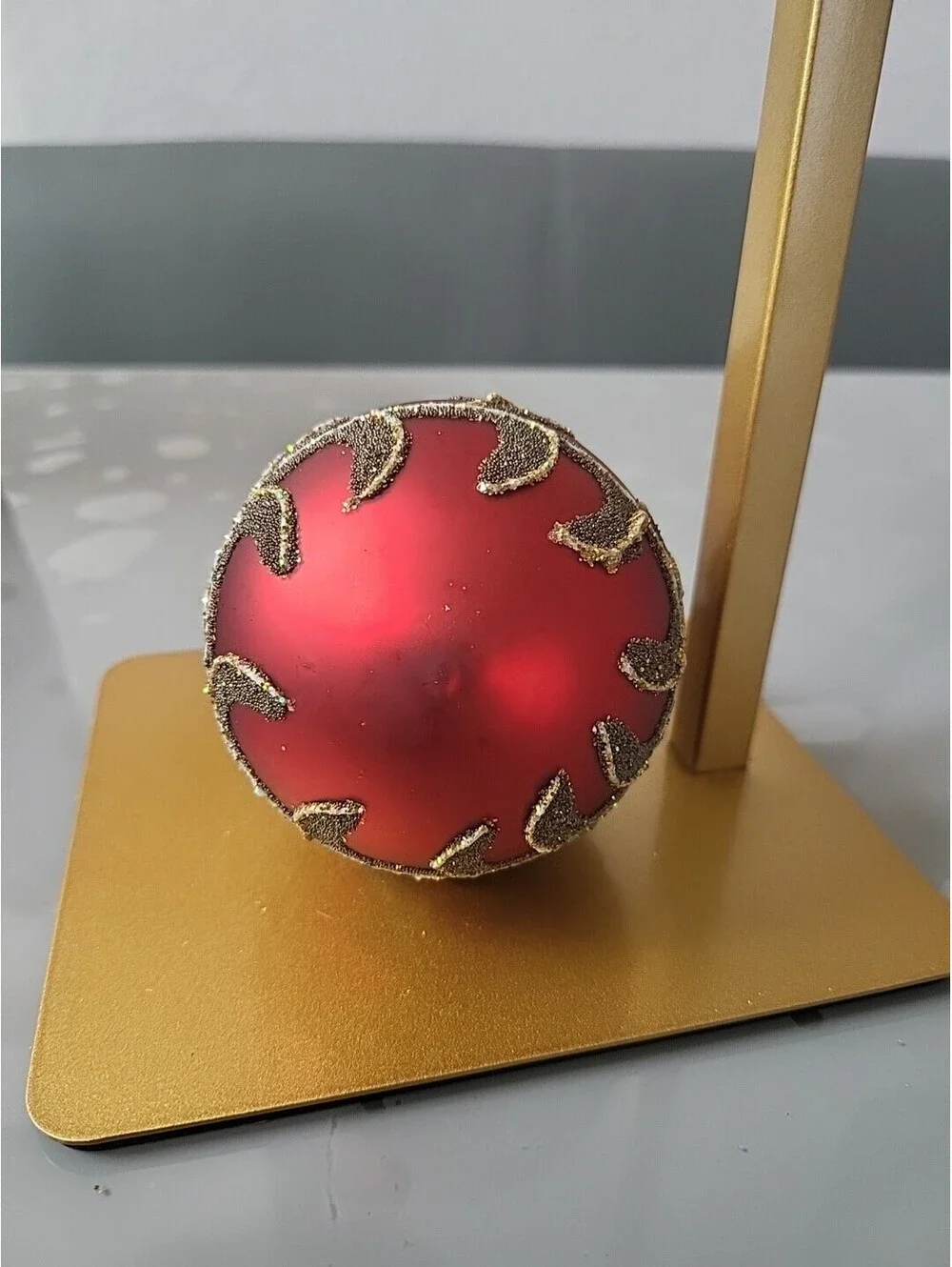 Vintage Set Mercury Glass Finial Red Gold Rhinestones Christmas Ornament 5.5